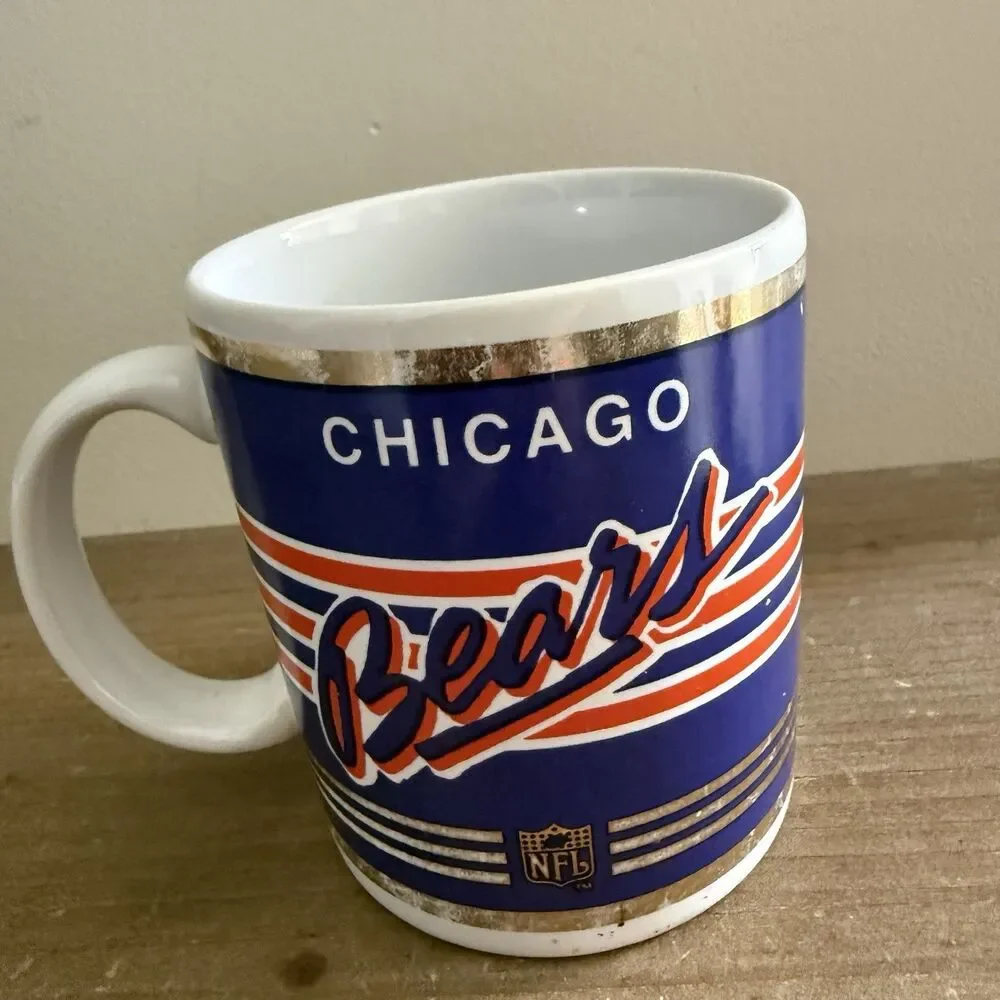 Vintage 1980's Chicago Bears NFL ceramic mug gold Papel